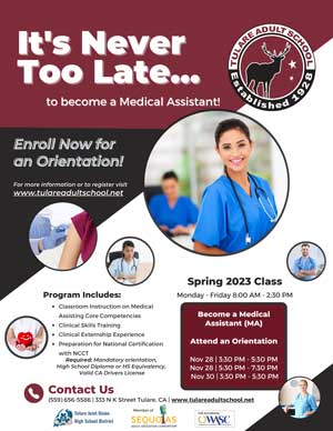It's Never too late to become a Medical Assistant flyer
