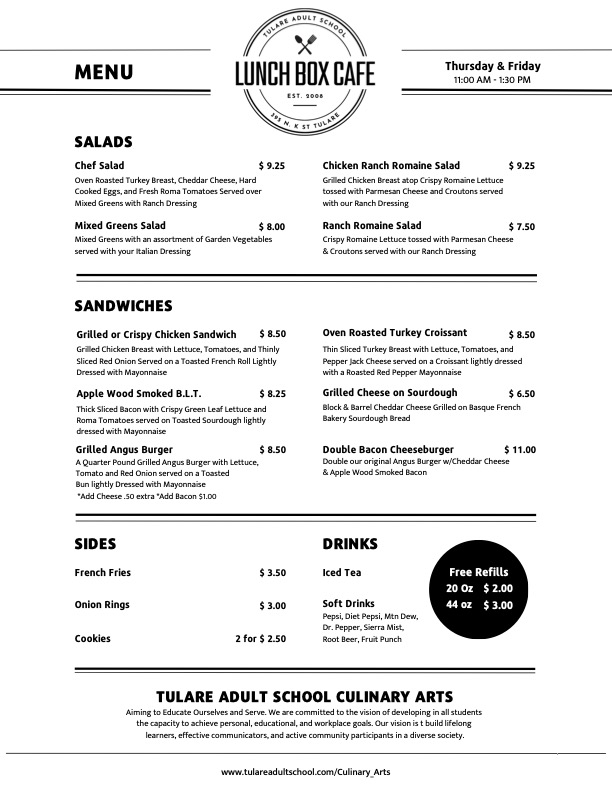 Click to view the Lunch Box Cafe menu