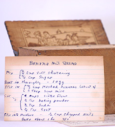 Old wooden box with recipe card